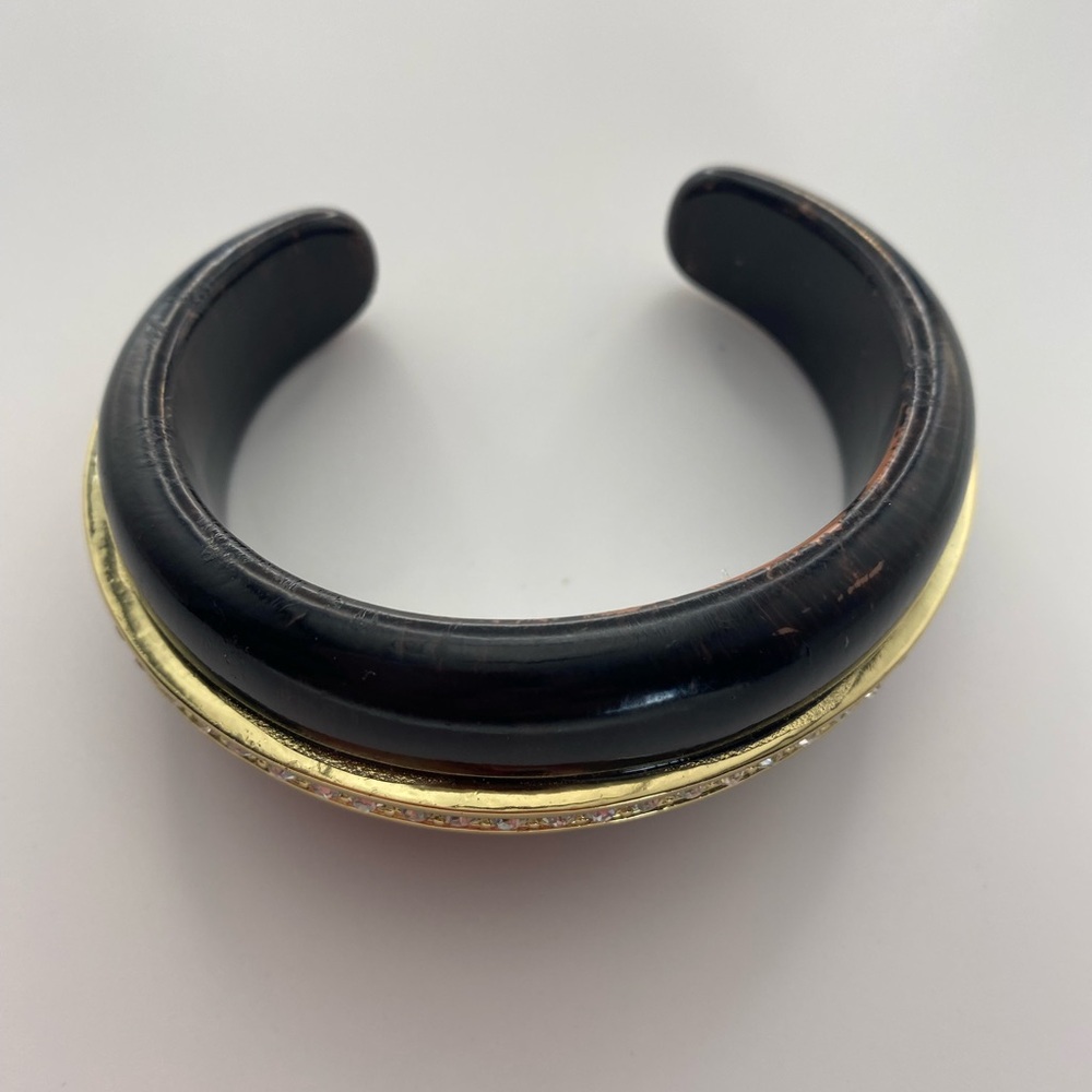 Anne Klein Chic Black Cuff Bracelet with Rhinestones & Gold Details